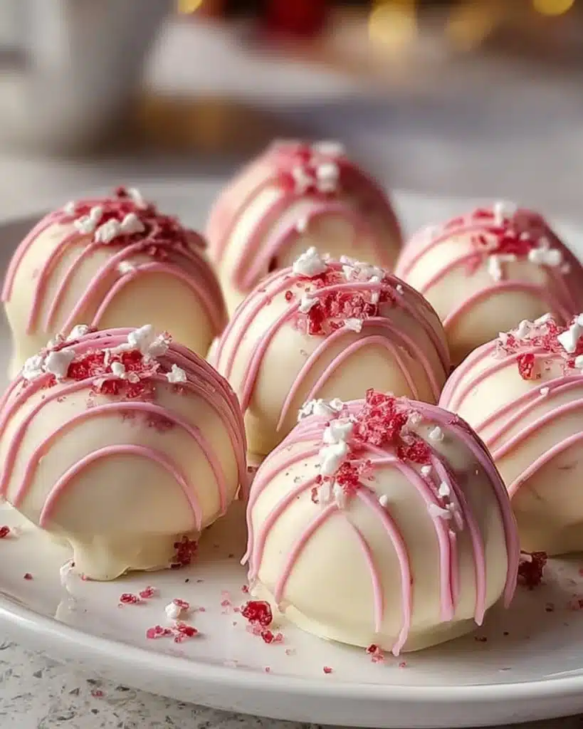 Delicious strawberry cheesecake truffle balls ready to be enjoyed as a sweet treat.