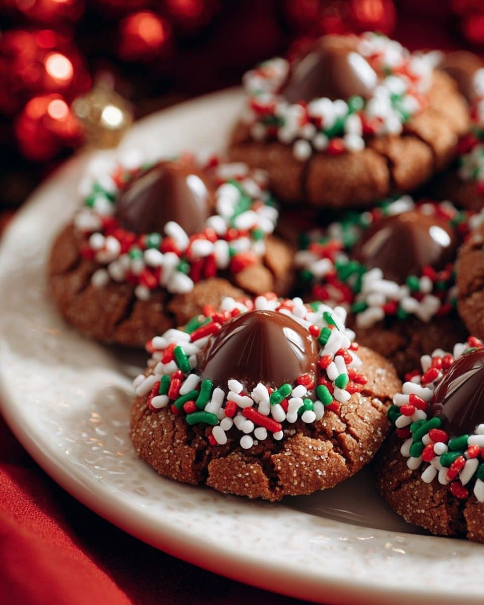 Chocolate Peppermint Christmas Kiss Cookies