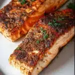 Crispy Air Fryer Salmon served with a side of vegetables