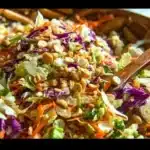Bowl of vibrant Asian Crunch Salad with colorful vegetables and sesame dressing