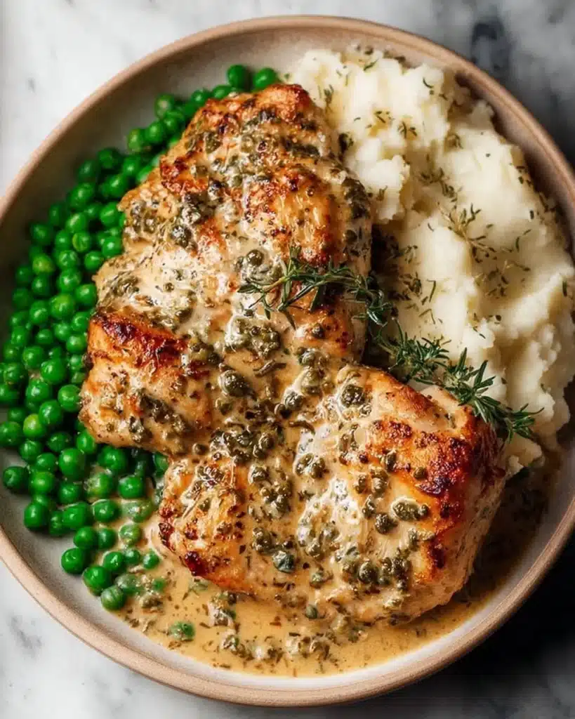 Creamy and flavorful Boursin Chicken served with herbs and vegetables