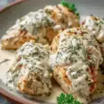 Delicious Boursin Chicken dish served on a plate with herbs