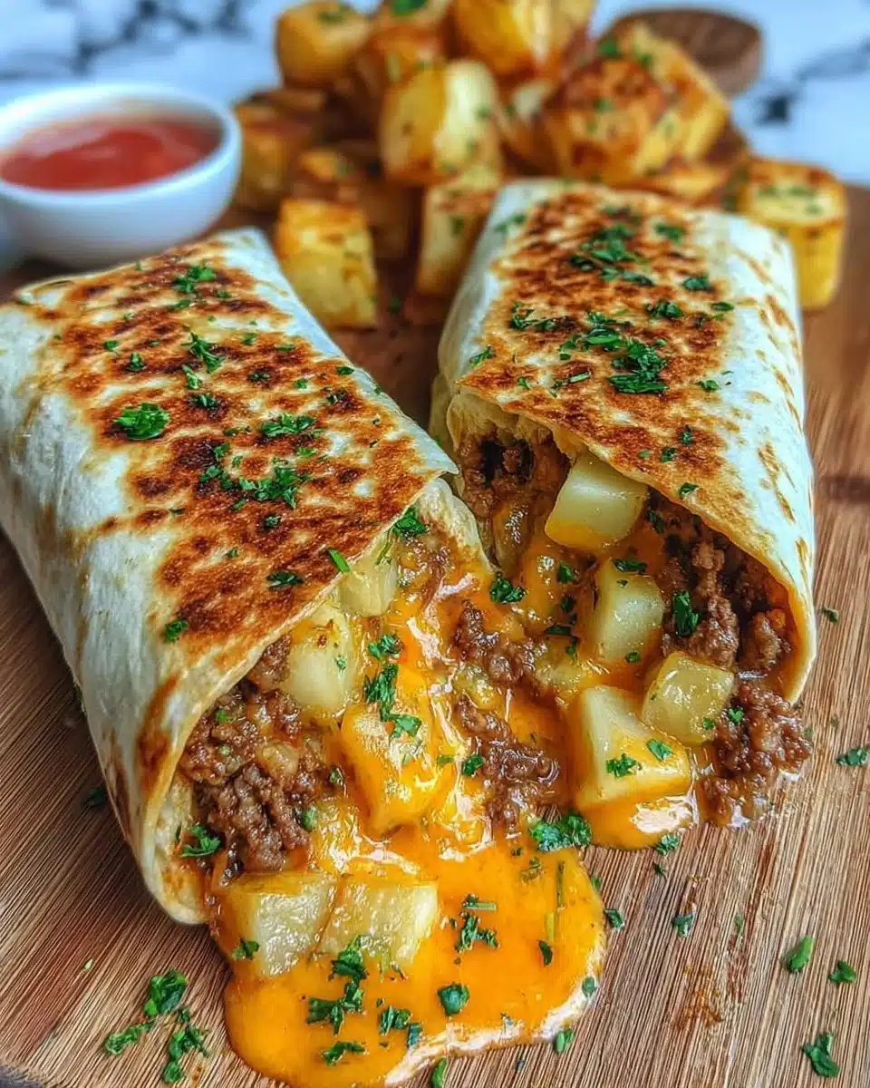 Cheesy Beef & Potato Burritos