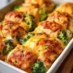 Cheesy chicken and broccoli bake, a comforting dish for dinner.