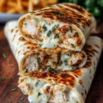 Cheesy garlic chicken wraps served on a plate with fresh ingredients