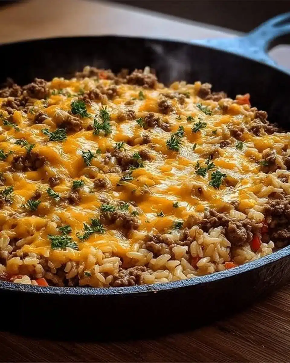 Cheesy Ground Beef and Rice Skillet