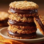 Chewy oatmeal chocolate sandwich cookies with a rich chocolate filling