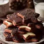 Plate of homemade Chocolate Butter Cookies with chocolate drizzle.