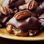 Chocolate caramel pecan turtle clusters dessert treat