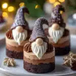 Delicious Chocolate Gnome Cheesecakes topped with whimsical decorations