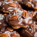 Delicious homemade chocolate pecan turtle clusters on a platter