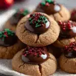 Delicious homemade Chocolate Thumbprint Cookies with chocolate filling.