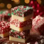 A variety of colorful Christmas candy displayed on a festive table.