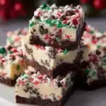 Delicious Christmas Cookie Crunch Fudge adorned with festive toppings