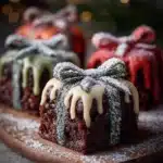 Delicious Christmas Present Brownies decorated for holiday festivities