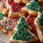 Colorful Christmas Tree Sprinkle Cookies decorated for the holiday season