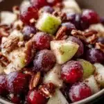 Delicious Cinnamon Apple Grape Salad featuring apples, grapes, and a sprinkle of cinnamon.