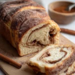 Freshly baked cinnamon sugar sourdough bread loaf with a golden crust