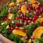 Citrus Pomegranate Kale Salad with Honey-Lemon Vinaigrette on a plate