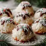 Batch of delicious Coconut Christmas Cookies on a festive tray