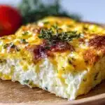 Cottage Cheese Egg Bake Casserole ready to serve, topped with herbs.