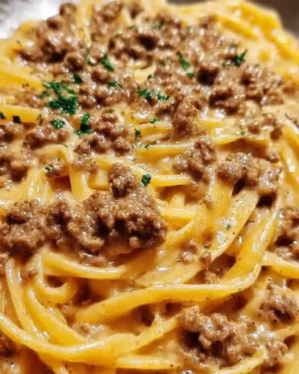 Creamy Garlic Butter Pasta with Ground Beef