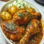 Creamy slow cooker chicken legs served with herbs and spices