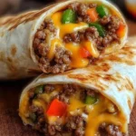 Crispy cheeseburger wraps filled with beef, cheese, and fresh vegetables