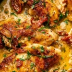 Crock Pot Marry Me Chicken served with a creamy sauce and herbs