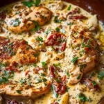 Crock Pot Marry Me Chicken Pasta served in a bowl with fresh herbs