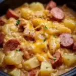 Crockpot Cheesy Potatoes with Kielbasa in a slow cooker