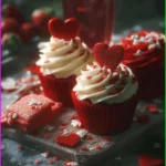 Cute Valentines Cupcakes with red velvet and red & white swirl frosting