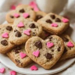 Freshly baked heart chocolate chip cookies for a delightful treat