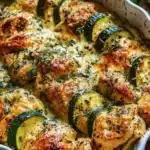 Easy chicken zucchini bake with melted cheese and fresh herbs