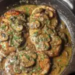 Delicious creamy chicken marsala served with mushrooms and herbs
