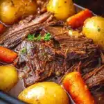 Deliciously cooked Crockpot Chuck Roast served with vegetables