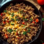 Easy Ground Beef and Rice Skillet meal prepared in one pan