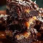 Delicious and easy Samoa brownies topped with caramel and coconut.