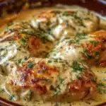 Delicious easy sour cream chicken served with vegetables on a plate