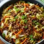 Egg roll in a bowl packed with vegetables and savory flavors.