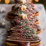 Festive Millionaire Shortbread shaped as Christmas trees, decorated for the holidays.