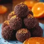 Festive orange chocolate Christmas truffles on a decorative plate