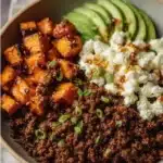 Ground Beef Hot Honey Bowl with spices and ingredients served in a bowl