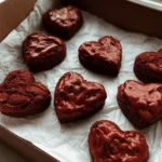 Heart-shaped fudge brownies topped with a crackly finish for Valentine's Day.