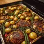 Herb-roasted chicken and colorful veggies baked to perfection.