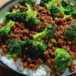 Delicious honey garlic beef and broccoli dish served in a bowl.