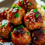 Honey garlic turkey meatballs in a glazed sauce on a serving platter