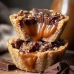 Mini caramel crunch chocolate pies in a tart pan, delicious dessert option.