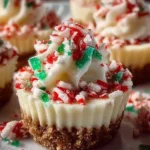 Delicious no-bake Christmas mini cheesecakes topped with festive decorations