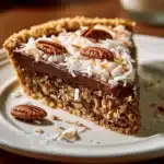 Delicious no-bake German Chocolate Pie with coconut pecan topping